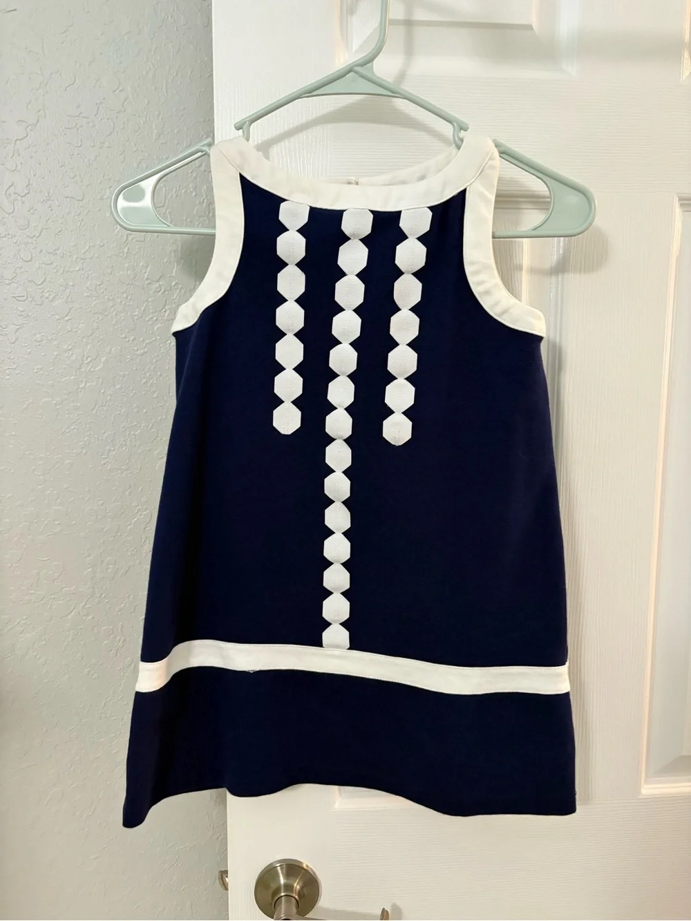 Gymboree Girls Size 7 Navy Blue White Geometric Shift Dress 2014